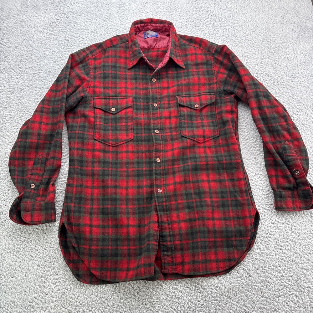 Pendleton Wool Flannel Shirt Mens 17 Large Button Up Red Green Black Plaid